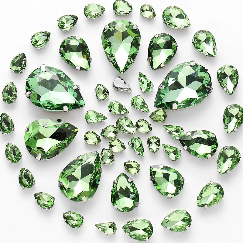 50pcs crystal Rhinestones teardrop mixed size Stones with white k claw Sew on accessories shoes bag diy