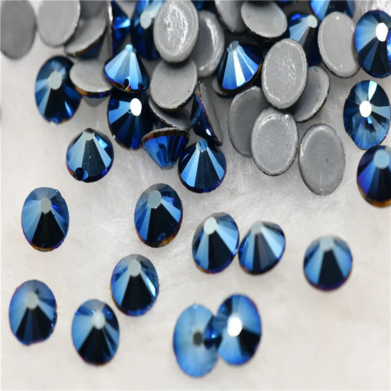 Blue series Hotfix rhinestones Flatback Crystal Round Stones for dress clothes bags Decoration Iron On