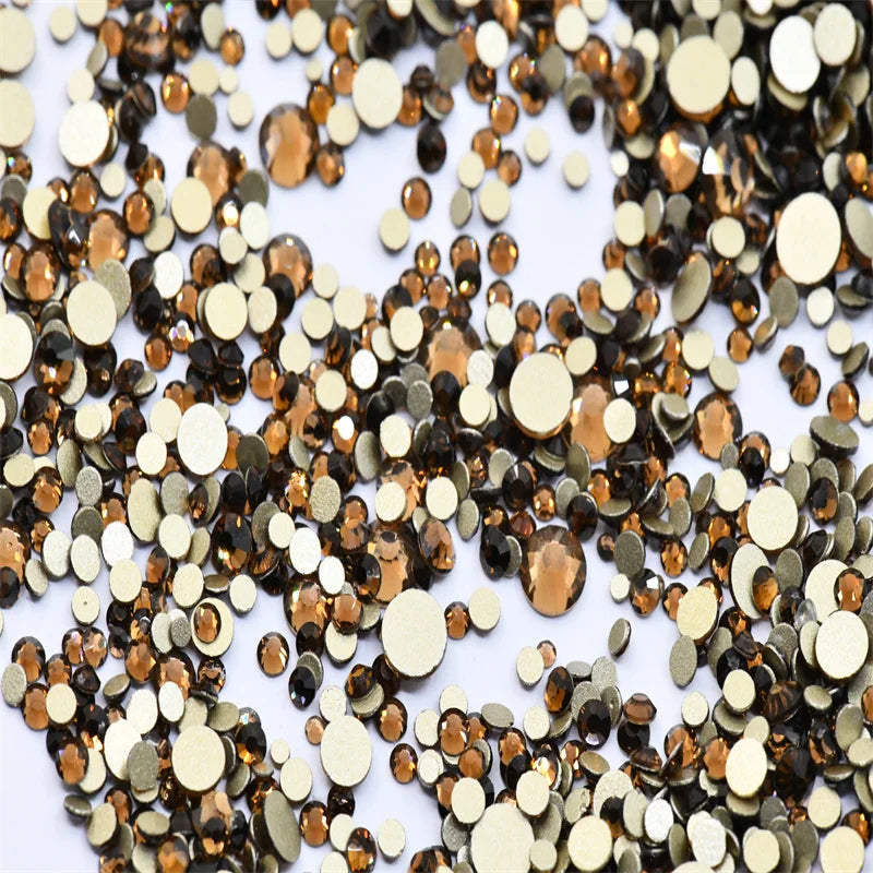 Non Hotfix ss4-ss20 gold FlatBack Rhinestones Nail Art Decorations Glitter Gems Multicolored glue on