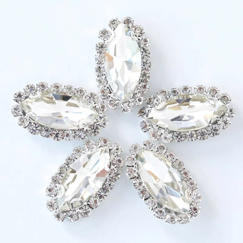 Navette rhinestones with claw silver base clothes sew on DIY jewelry clothes dress Accessories