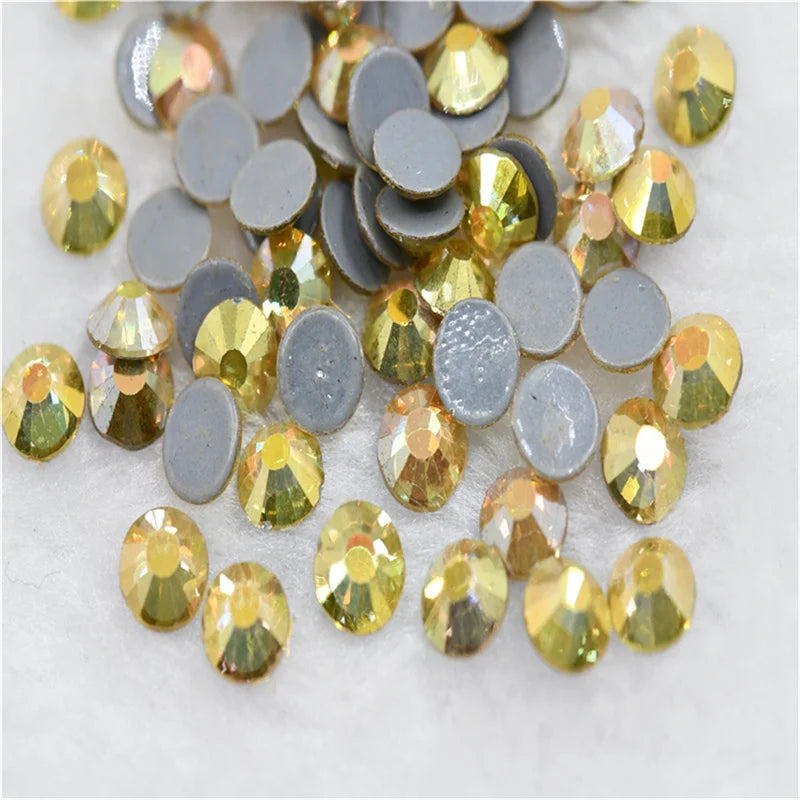Yellow series Iron On Hotfix rhinestones Flatback Crystal Round Stones for dress clothes shoes Decoration