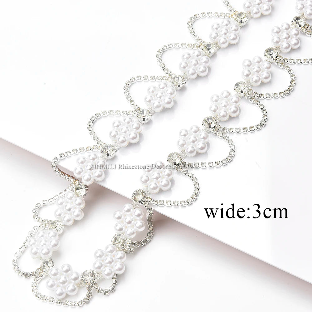 DIY Pearl Flower Crystal Tassel Chain Rhinestone Trim Fringe Sew on Collar Shoulder Strap Clothing Decoration Craft