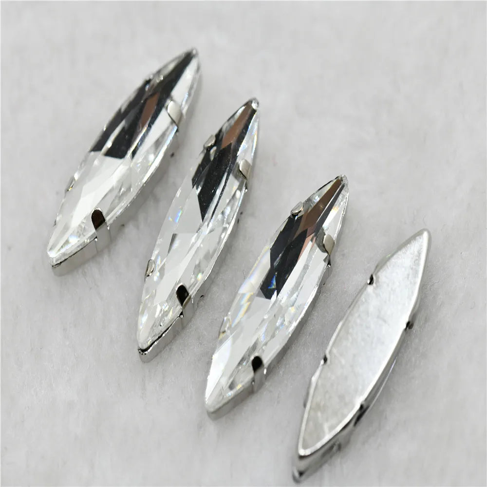 10x35mm Navette stones Christmas style silver claw setting solder for jewelry or dress shoes sew on