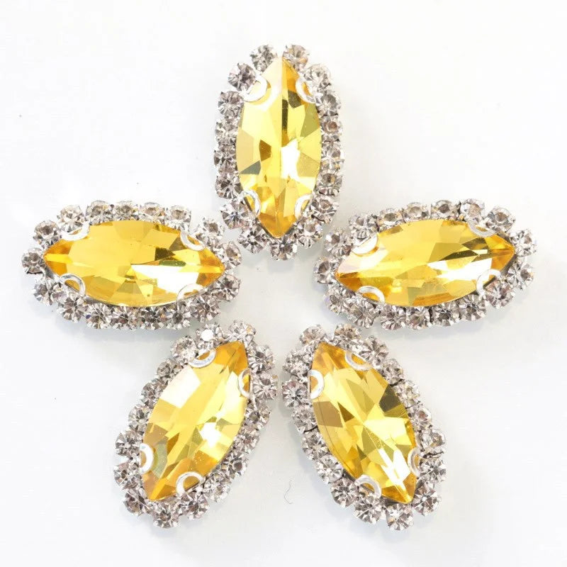 Navette rhinestones with claw silver base clothes sew on DIY jewelry clothes dress Accessories
