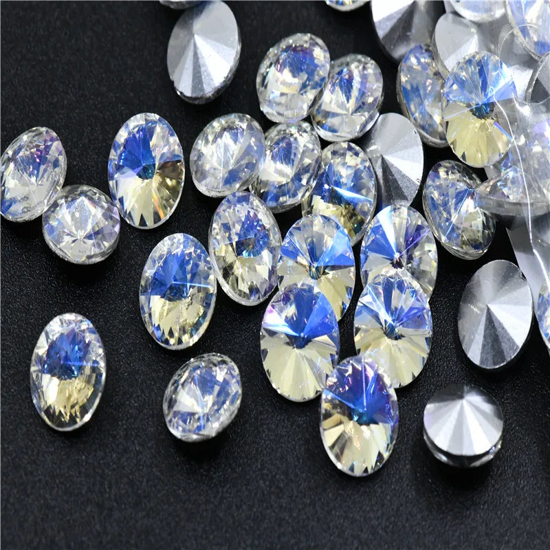 Rivoli Ab Glass Crystal Rhinestones For Needlework Pointback Stones Dress Decoration Jewelry Making 8mm 10mm 12mm 14mm 18mm