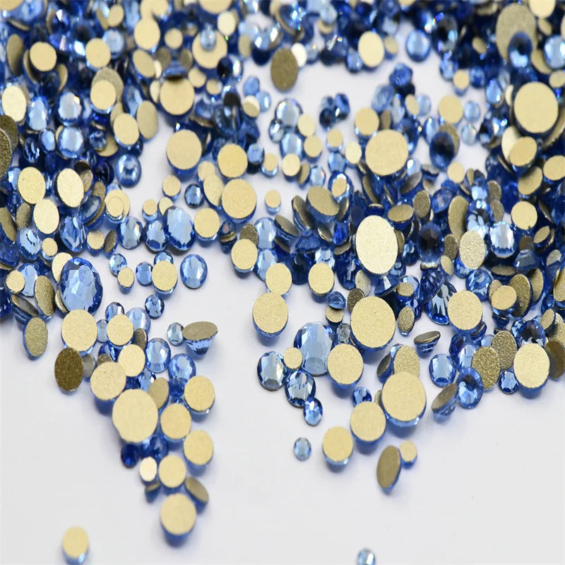 Non Hotfix ss4-ss20 gold FlatBack Rhinestones Nail Art Decorations Glitter Gems Multicolored glue on