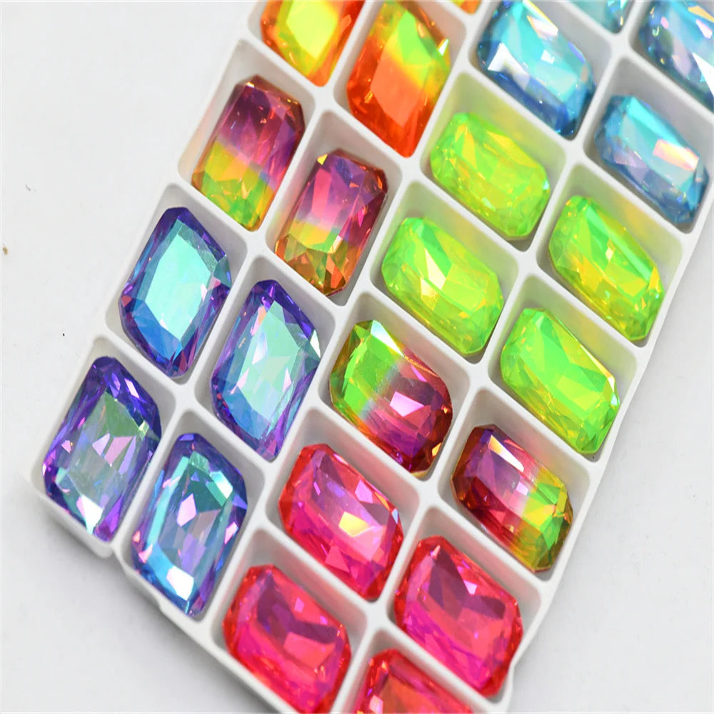 k9 Rectangle mixed color Rhinestones Glass Strass pointback Glitter For Clothes DIY Sewing Beads For Jewelry 13x18mm 28pcs