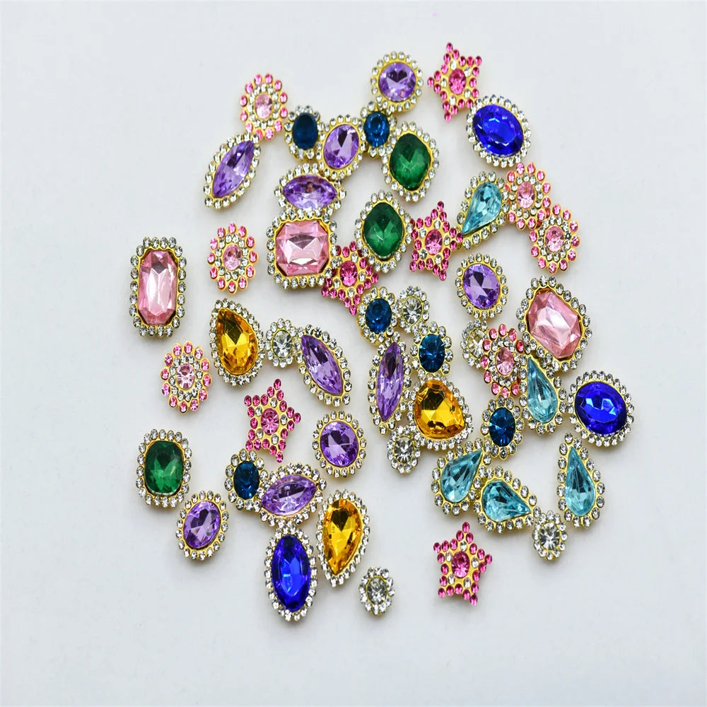 50pcs Glitter Mixed Shape mixed size sunflower Acrylic stones Rhinestone with gold Claw Acrylic sewing apliques glitter