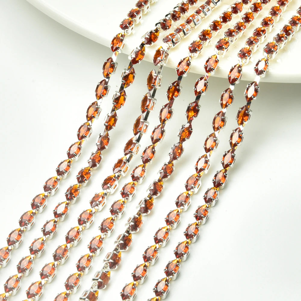 Horse Eye Zircon Chain,Sparkling Decorative Crystal Trim, Rhinestone Strip, DIY Clothes Accessories, Pink, Red, Green, Purple