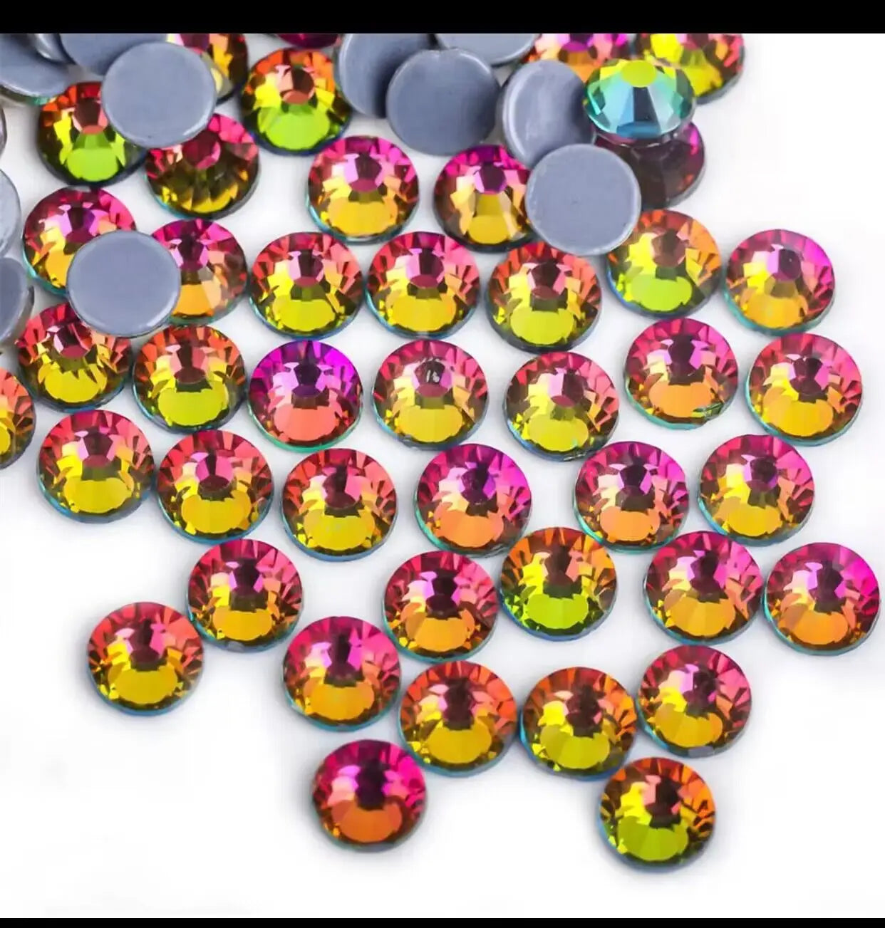 Red green blue flare Hotfix rhinestones Flatback Crystal Round Stones for dress clothes bags Decoration Iron On