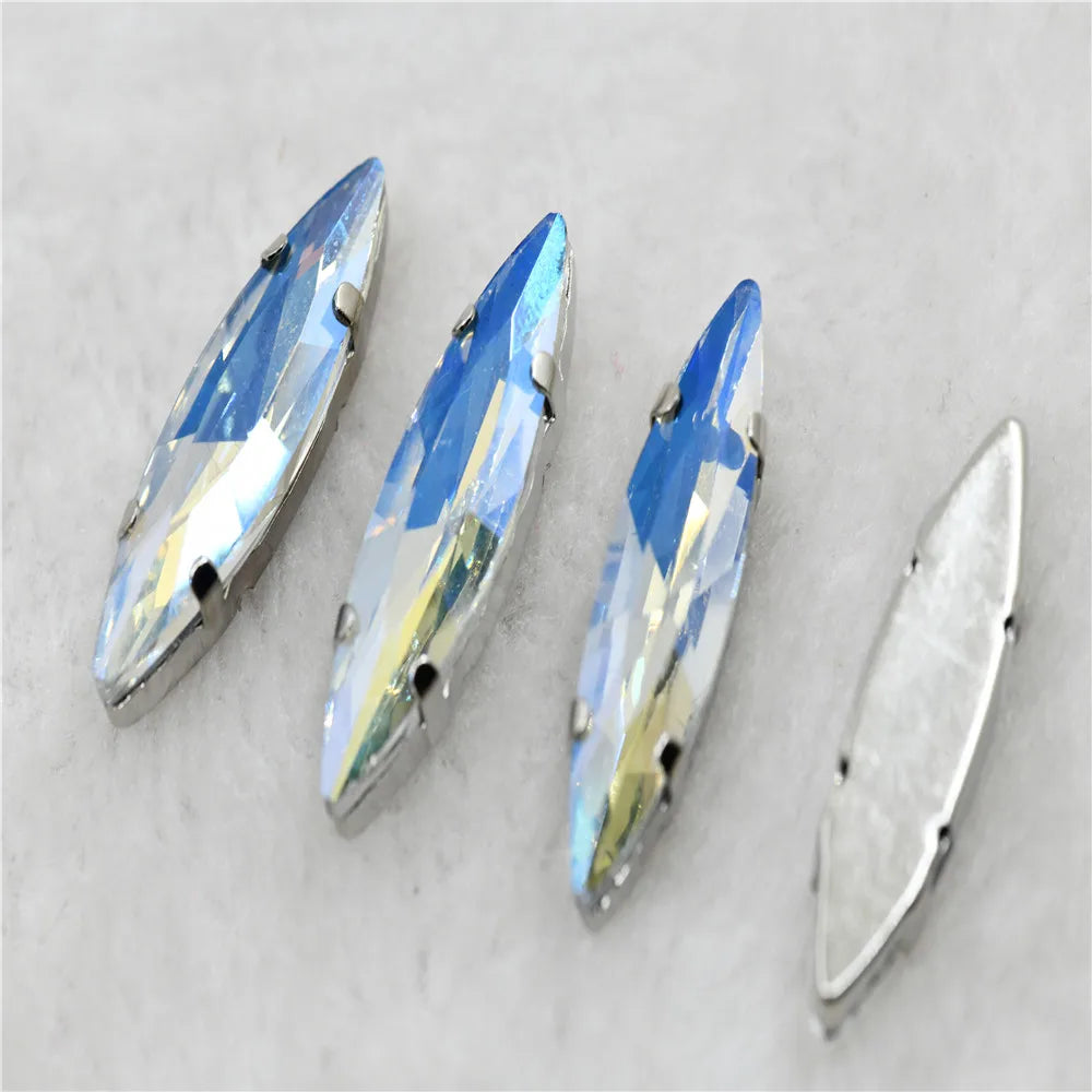 10x35mm Navette stones Christmas style silver claw setting solder for jewelry or dress shoes sew on