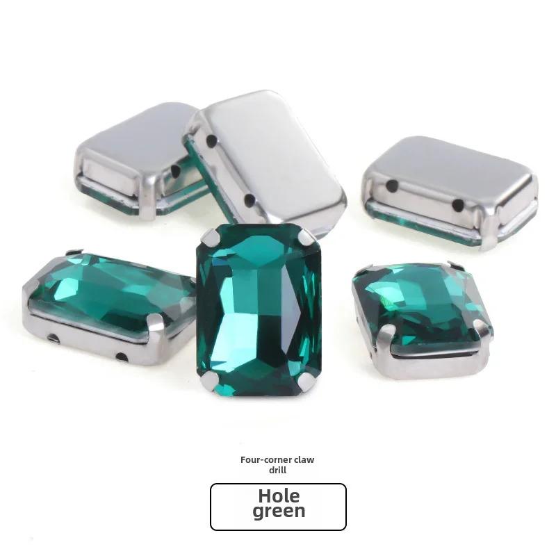 Rectangle Glitter Beads with claw sew on Rhinestone For Clothes bags clothing DIY glitter beads with seting