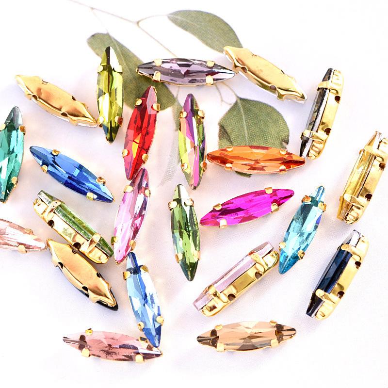 50pcs 4x15mm gold Claw sew on rhinestones flatback glass crystal loose rhinestones with holes diy clothing accessories