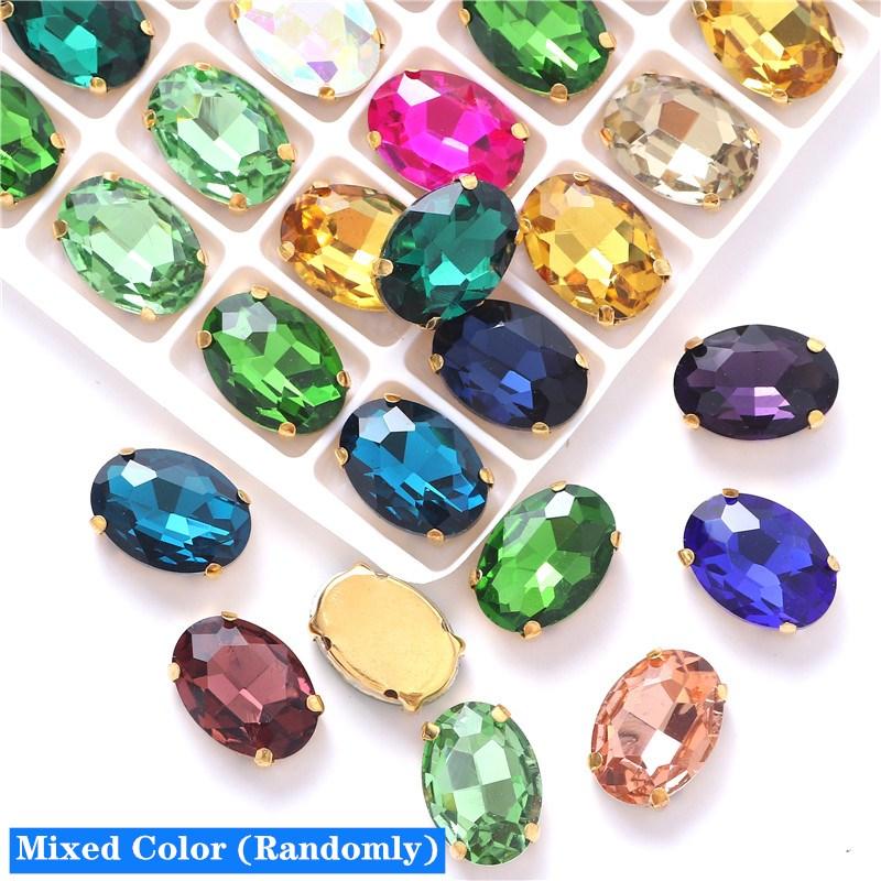 Oval shape Glass Sew on Rhinestones with Gold Claw Handcrafts strass sew on stone clothing accessories shoes bag diy