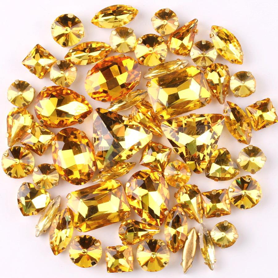 50pcs Color Mixed Shape Sew on Glass Rhinestone Gold Claw Crystal Buckle Diy Wedding Decoration Clothes Shoe Dress