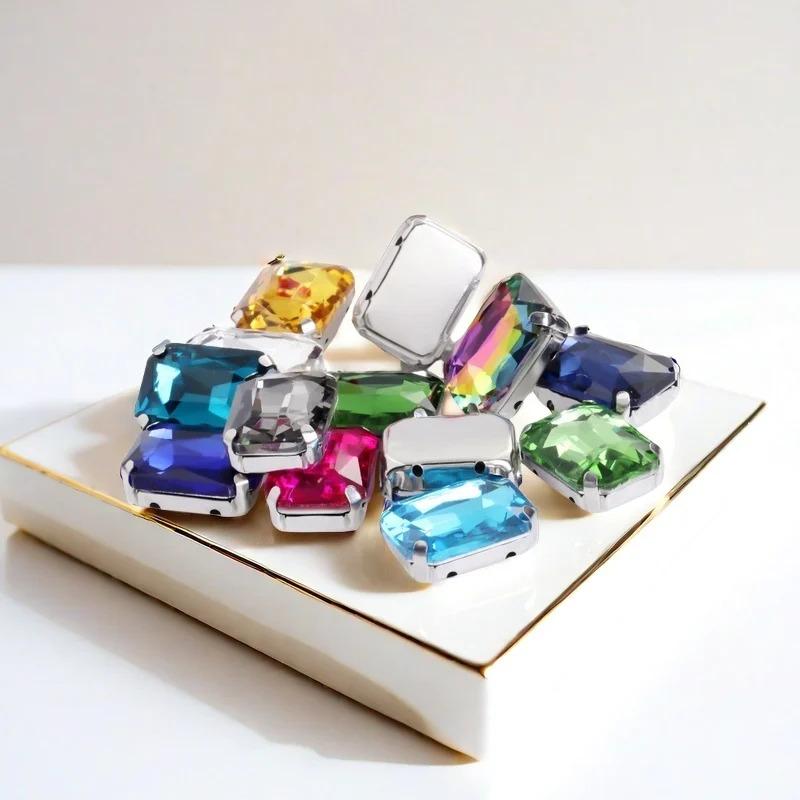 Rectangle Glitter Beads with claw sew on Rhinestone For Clothes bags clothing DIY glitter beads with seting