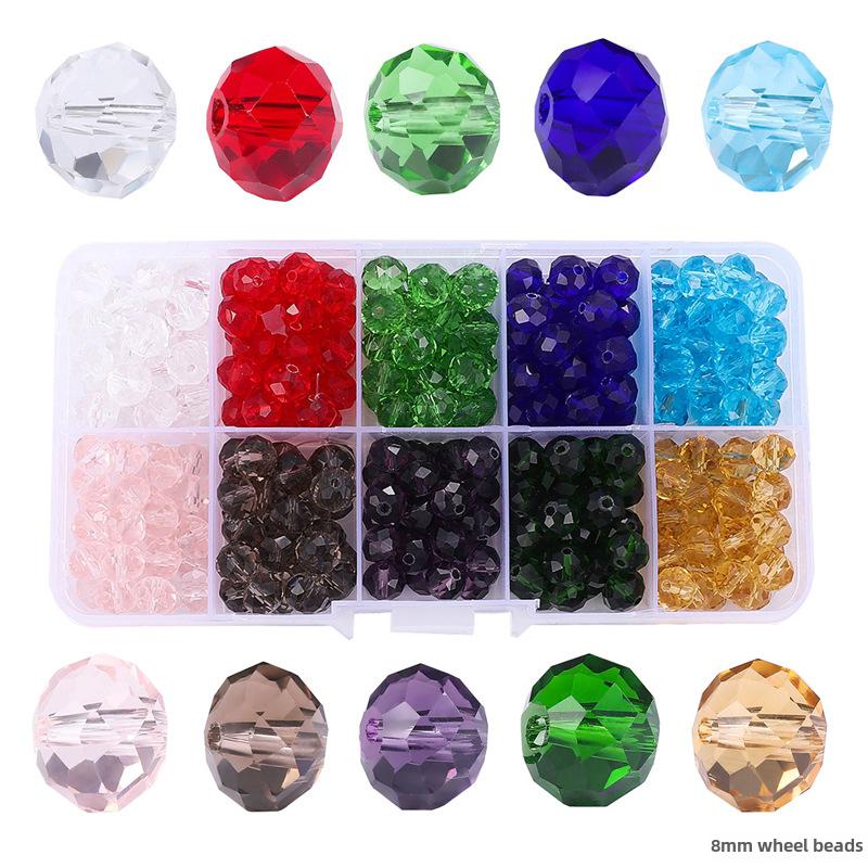 Hot Selling set 4-8mm glass wheel beads crystal flat beads set handmade DIY beaded alhas accessories homemade materials