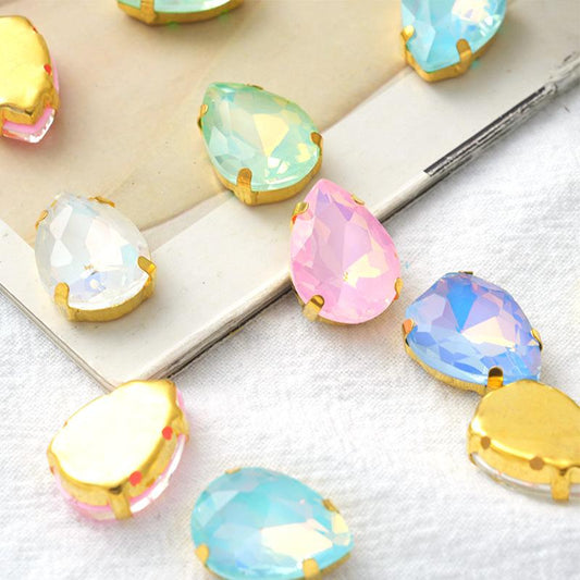jelly color Teardrop Rhinestones For Needlework Sew On Crystal Buckle Stones With Gold Silver Claws DIY Womens Belts Dress Acces Sewing