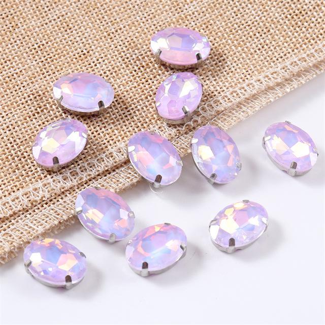 oval jelly color  rhinestones with claw silver golde base clothes sew on jewels soldering DIY jewelry Accessories