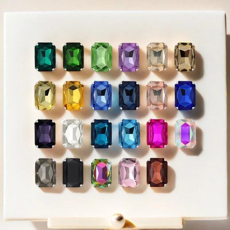 Rectangle Glitter  Beads with claw sew on Rhinestone For Clothes  bags clothing DIY glitter beads with seting