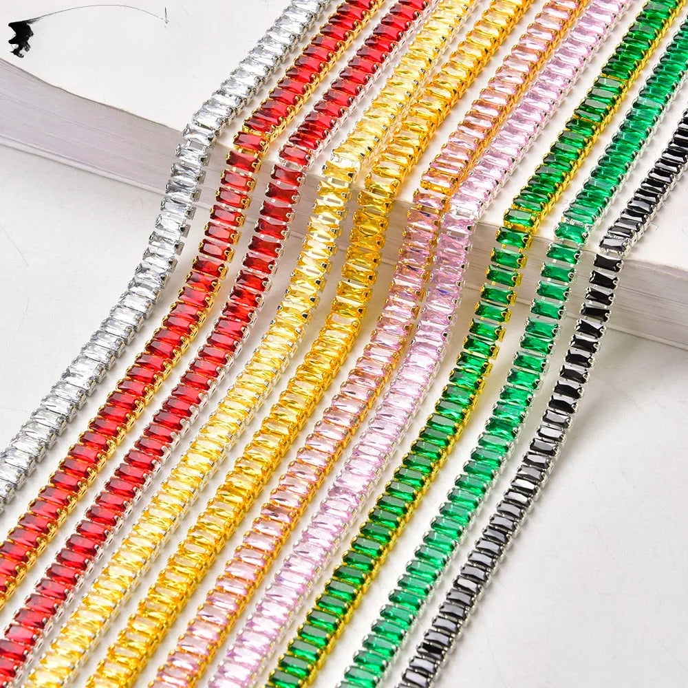 Shiny Crystal Zircon Rectangle Chain Decorative Nail Art Jewelry Findings Rhinestone Trim for Clothes Shoes Ornament Accessories