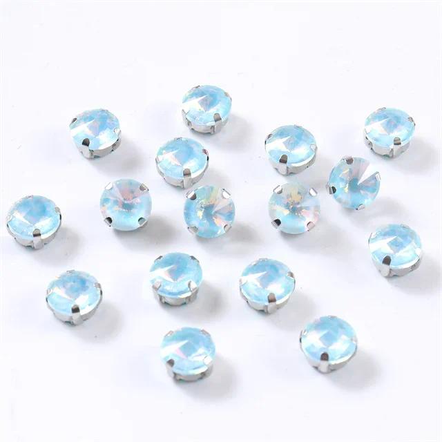 10mm 12mm 14mm Round rivoli Sew on Glass Rhinestone With Silver Claw Flatback Crystal For clothes Wedding handmade Accessories