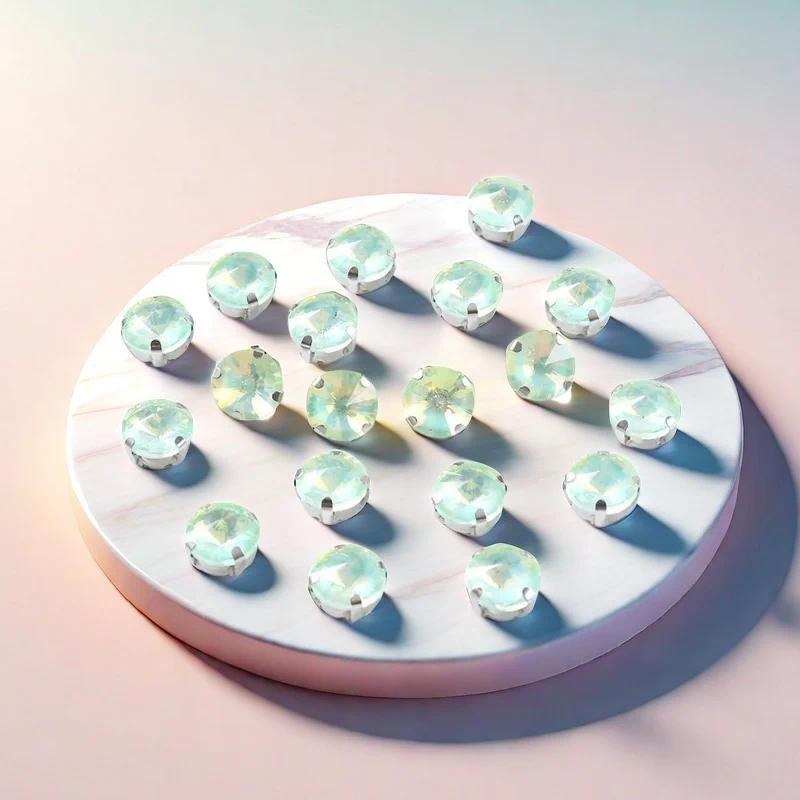 10mm 12mm 14mm Round rivoli Sew on Glass Rhinestone With Silver Claw Flatback Crystal For clothes Wedding handmade Accessories