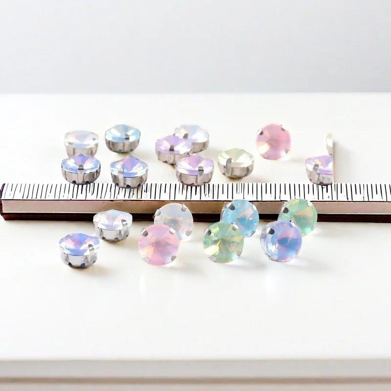 10mm 12mm 14mm Round rivoli Sew on Glass Rhinestone With Silver Claw Flatback Crystal For clothes Wedding handmade Accessories