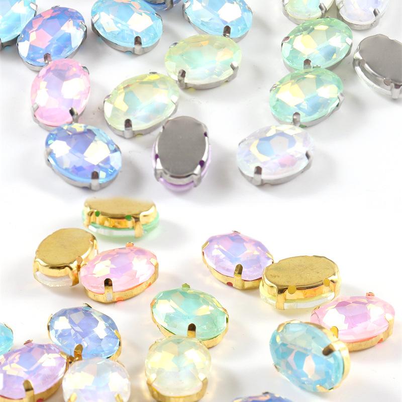 oval jelly color  rhinestones with claw silver golde base clothes sew on jewels soldering DIY jewelry Accessories