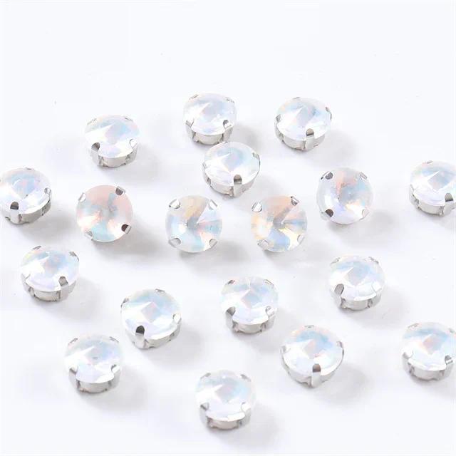 10mm 12mm 14mm Round rivoli Sew on Glass Rhinestone With Silver Claw Flatback Crystal For clothes Wedding handmade Accessories