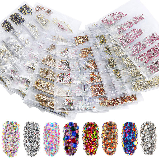 Nail art jewelry DIY Guomao ab diamond crystal flat bottom glass diamond rhinestone six grid nail sequins nail art diamond
