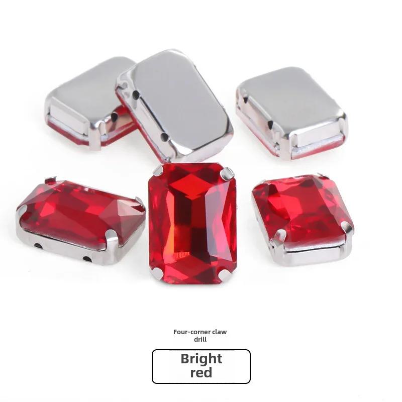 Rectangle Glitter  Beads with claw sew on Rhinestone For Clothes  bags clothing DIY glitter beads with seting