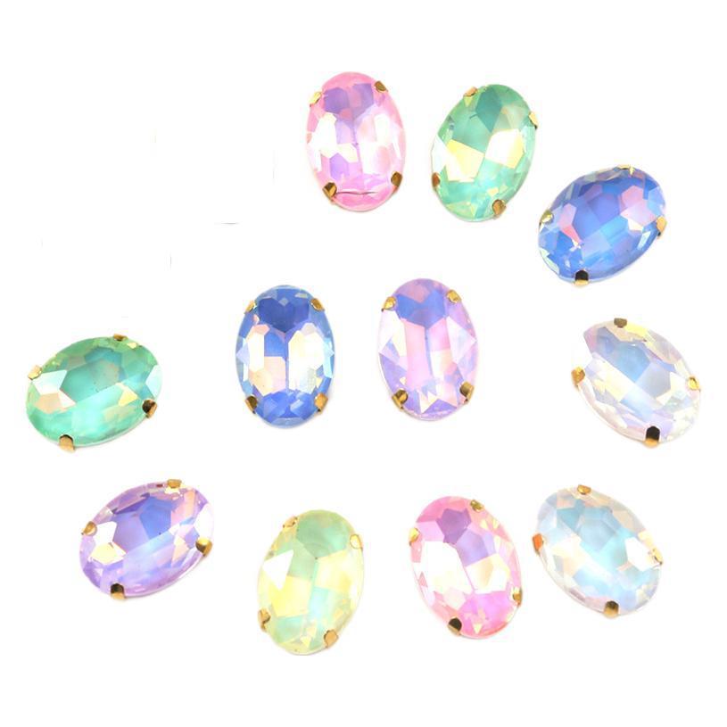 oval jelly color  rhinestones with claw silver golde base clothes sew on jewels soldering DIY jewelry Accessories