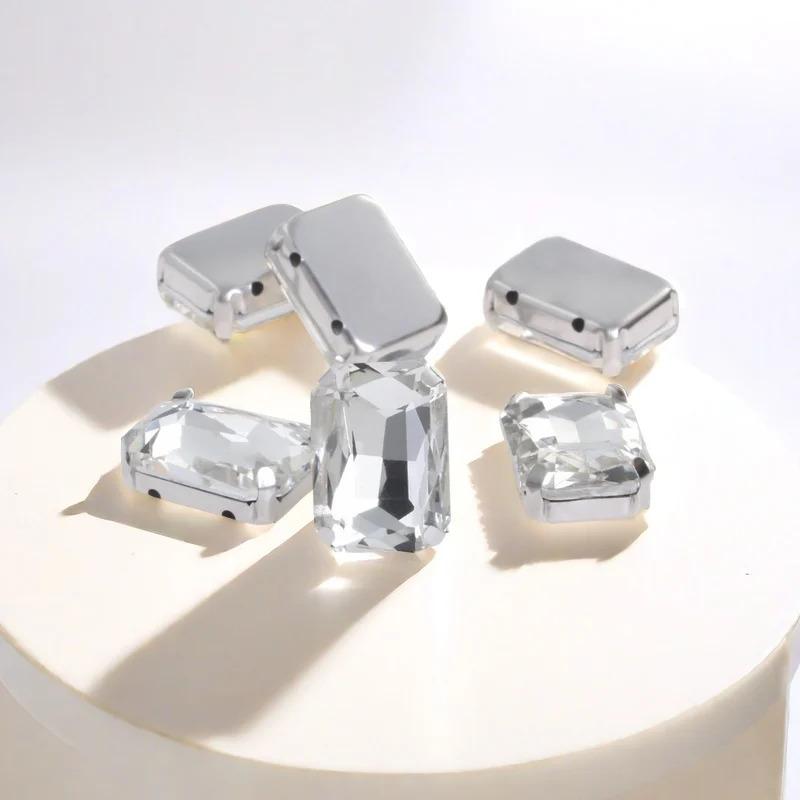 Rectangle Glitter  Beads with claw sew on Rhinestone For Clothes  bags clothing DIY glitter beads with seting