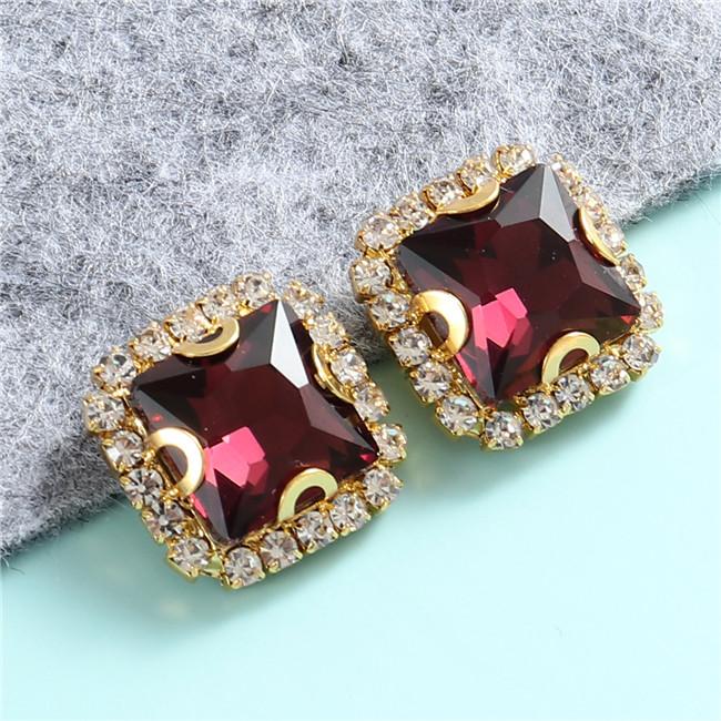 10mm 12mm 14mm Crystals Square Glass Sew on Rhinestones With Golden Claw Flatback Sewing Supplies Stones For Diy Clothing