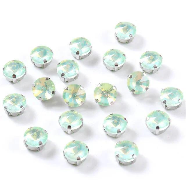 10mm 12mm 14mm Round rivoli Sew on Glass Rhinestone With Silver Claw Flatback Crystal For clothes Wedding handmade Accessories