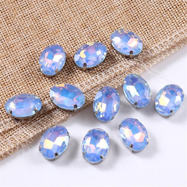 oval jelly color  rhinestones with claw silver golde base clothes sew on jewels soldering DIY jewelry Accessories