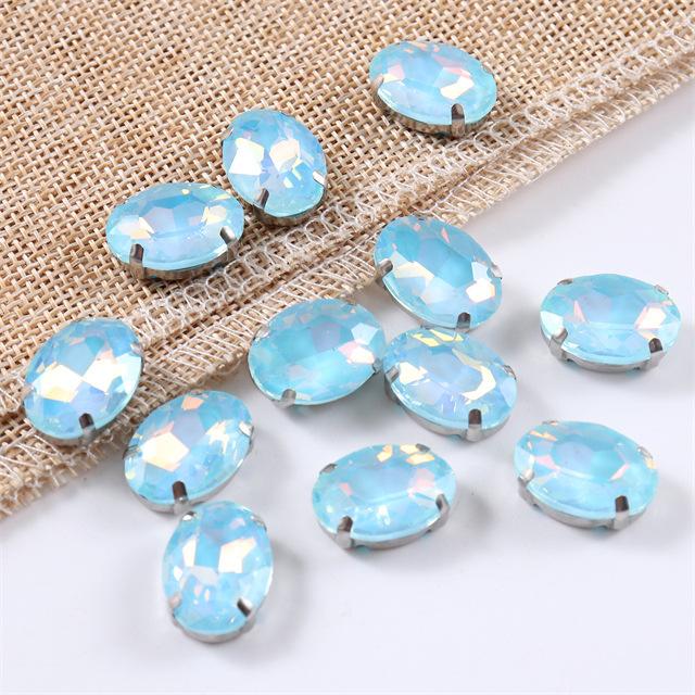 oval jelly color  rhinestones with claw silver golde base clothes sew on jewels soldering DIY jewelry Accessories
