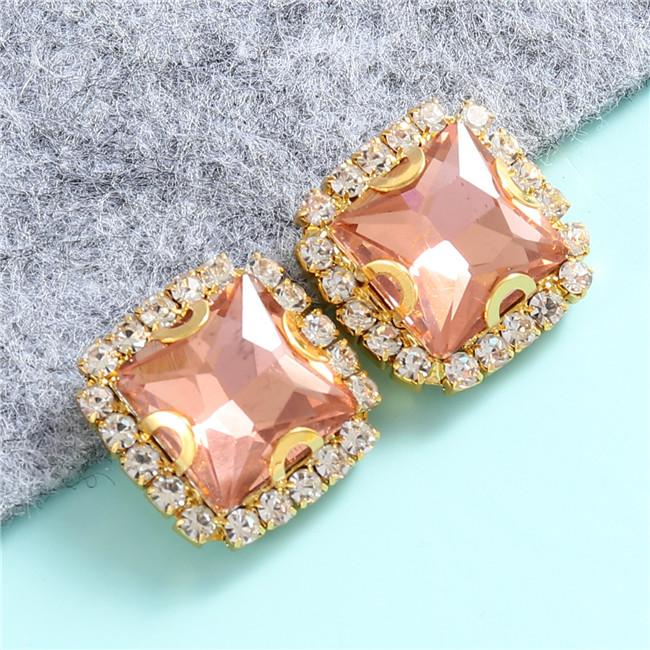 10mm 12mm 14mm Crystals Square Glass Sew on Rhinestones With Golden Claw Flatback Sewing Supplies Stones For Diy Clothing