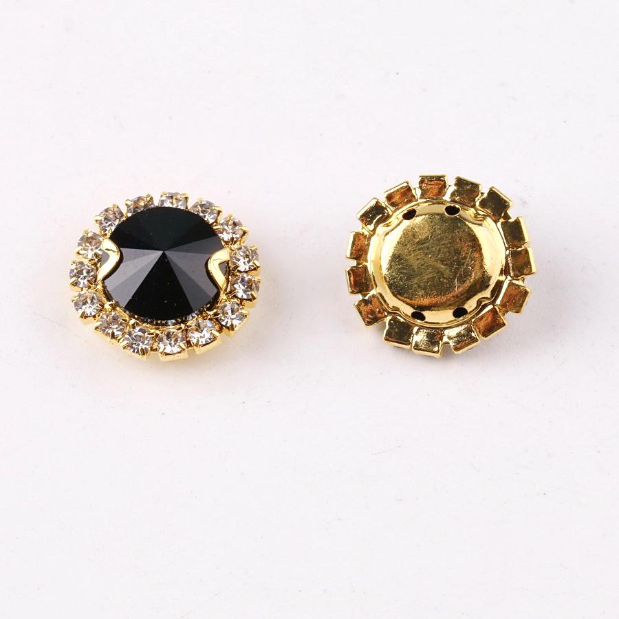 Glass crystal Rivoli round shape with rhinestone chain in gold metal claw settings Sew on diy trim