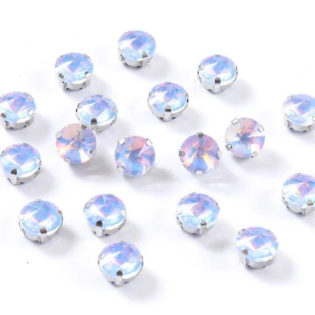 10mm 12mm 14mm Round rivoli Sew on Glass Rhinestone With Silver Claw Flatback Crystal For clothes Wedding handmade Accessories