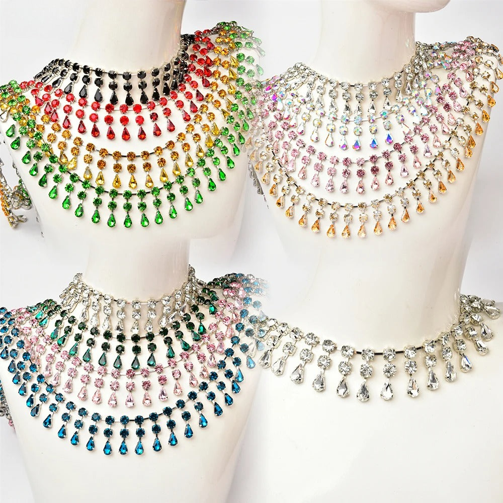 3.4cm Width Fancy Glass Crystal Drop Tassel Trim Decorative Rhinestone Cup Chain For Dress Shoes Diy Jewelry Making Accessories