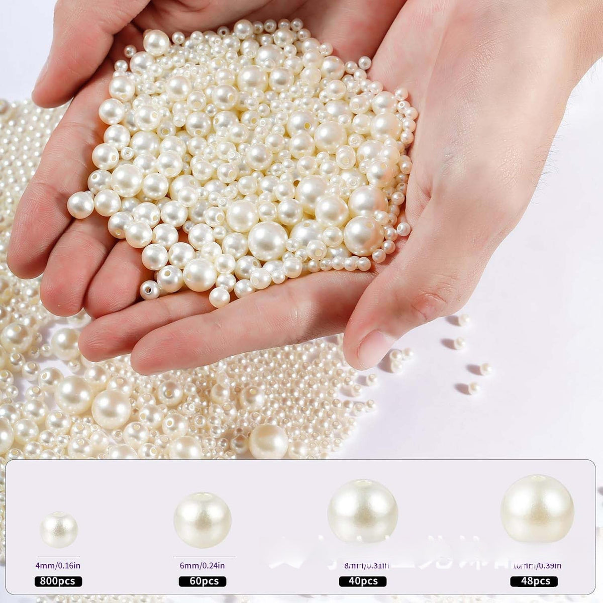 Mixed-assortment drilled ABS faux pearl beads for DIY jewelry making (bracelets, necklaces, hair accessories).