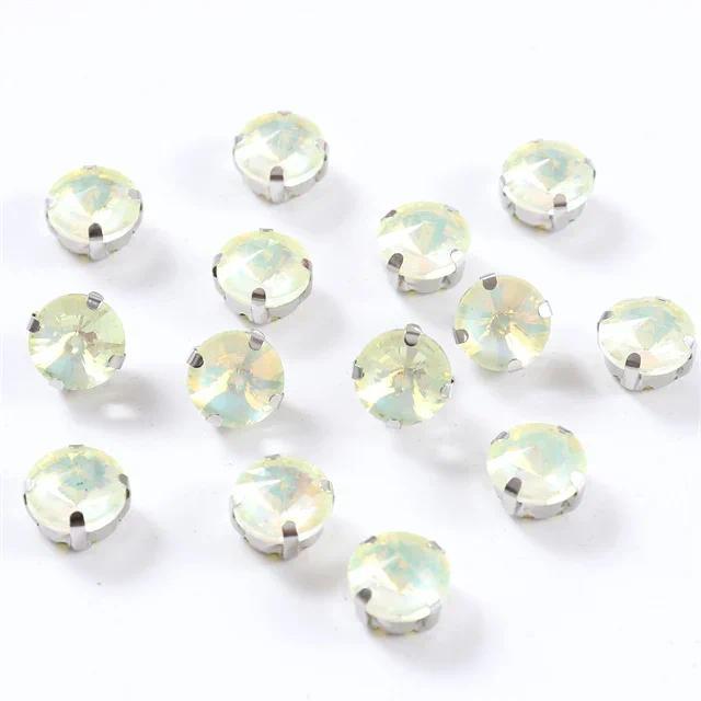 10mm 12mm 14mm Round rivoli Sew on Glass Rhinestone With Silver Claw Flatback Crystal For clothes Wedding handmade Accessories