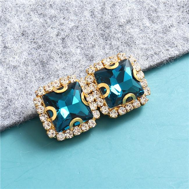 10mm 12mm 14mm Crystals Square Glass Sew on Rhinestones With Golden Claw Flatback Sewing Supplies Stones For Diy Clothing