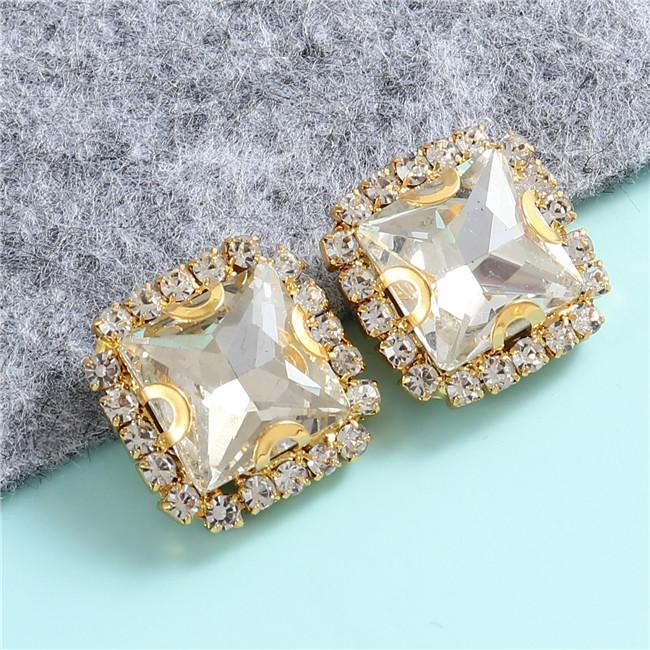 10mm 12mm 14mm Crystals Square Glass Sew on Rhinestones With Golden Claw Flatback Sewing Supplies Stones For Diy Clothing