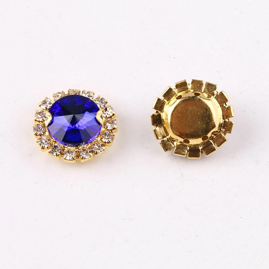 Glass crystal Rivoli round shape with rhinestone chain in gold metal claw settings Sew on diy trim