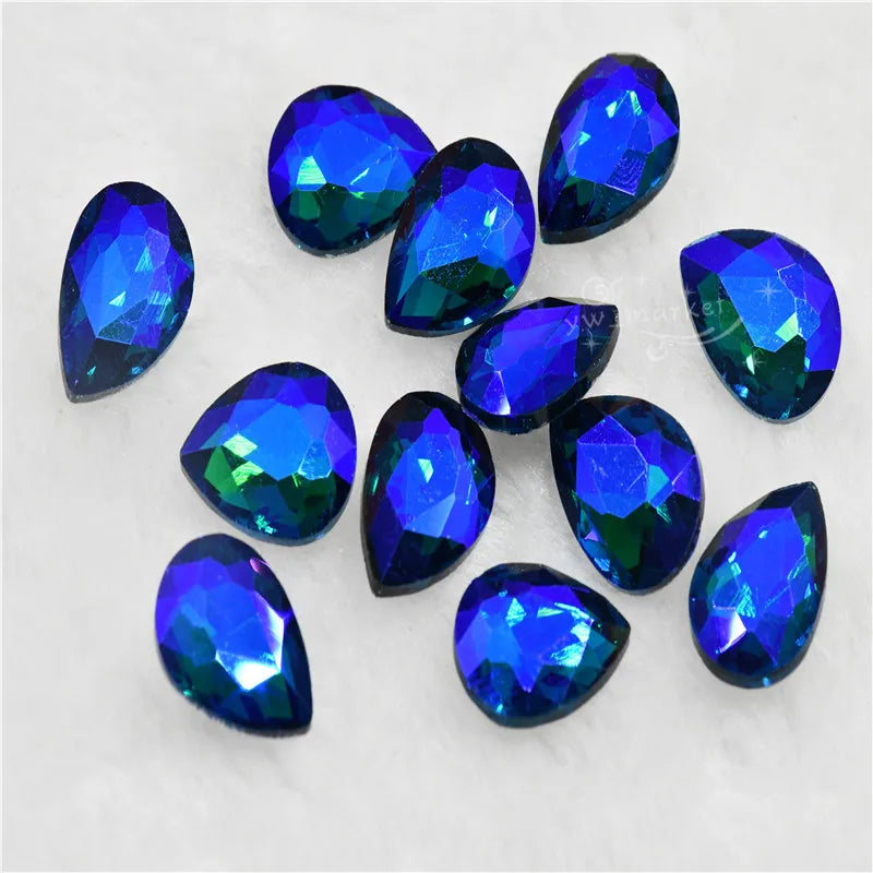 Color AB strass crystal teardrop rhinestones  wedding Jewelry Accessories glass stones pointback beads 20x30mm 13x18mm 10x14mm