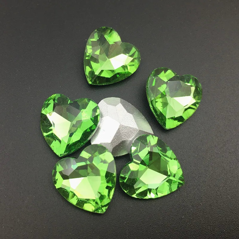 27mm Heart Glass Crystal Point Back Colorful Glue-On Rhinestone Arts Crafts Wedding Dress DIY Gem