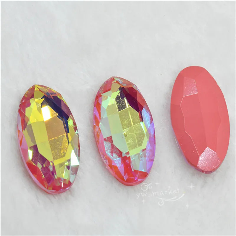 30x40mm big size Oval shape Glitter Glass fancy stones glue Rhinestone clothing